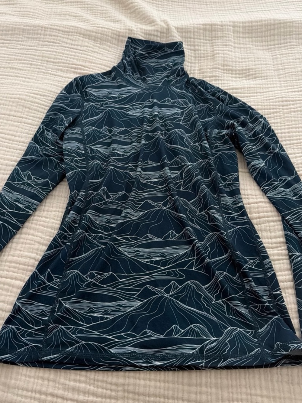 Kyodan Dark Teal Wave-Print Turtleneck Long Sleeve Dress